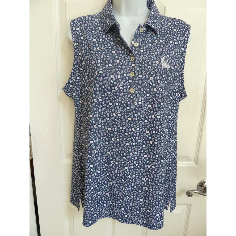 Peter Millar Womens Large Golf Polo Blouse UPF 50 Aces Pickleball Sleeveless Top